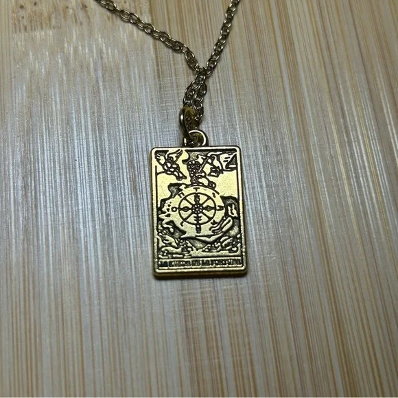 The Wheel of Fortune Tarot Card Gold Pendant Necklace - Picture 3 of 4